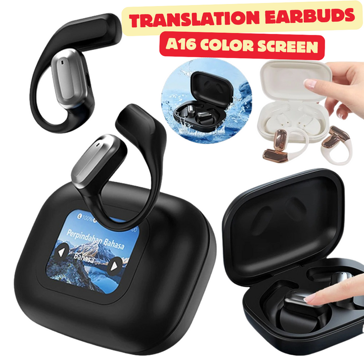 A16 Color Screen Wireless Bluetooth Translation Headphones – Multi-Language Simultaneous Interpretation Earbuds